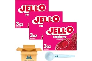 Jell-O Raspberry Gelatin Mix - 3 oz Boxes (Pack of 3) - With Mighty Merchandise Measuring Spoon