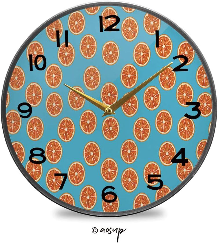 AngelDOU Round Wall Clock, Repetitive Pattern with Round Slices of Exotic Citrus Vintage Wall Clocks Battery Operated Kitchen/Home/School Patio Decor 11.9"