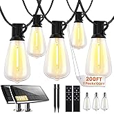 Bdrofn 200FT Solar String Lights Outdoor Waterproof, Solar Patio Lights with Remote Control & 60+2 Dimmable ST38 Edison Bulbs Shatterproof,Solar Powered String Lights for Outside Garden Backyard