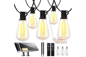 Bdrofn 200FT Solar String Lights Outdoor Waterproof, Solar Patio Lights with Remote Control & 60+3 Dimmable ST38 Edison Bulbs Shatterproof,Solar Powered String Lights for Outside Garden Backyard