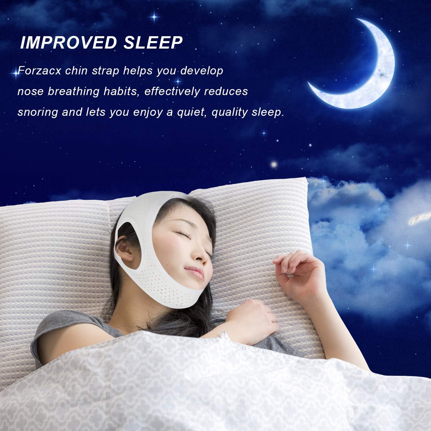 Chin Strap for Cpap Users Anti Snoring Devices - Forzacx Breathable Cpap Chin Strap Snoring Solution, Soft Non-Stick Hair Snore Stopper, Elastic Easy to Wear - White: Health & Personal Care