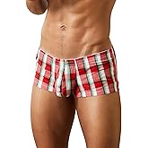 Panegy Men's Plaid Tartan Boxer Briefs Underwear Sleep Lounge Shorts Low Rise Sexy Underpant