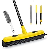 Dolanx Rubber Broom with Squeegee, Pet Hair Removal 52.8 inches Long Handle, Push Fur Remover Tool with Portable Detailing Li