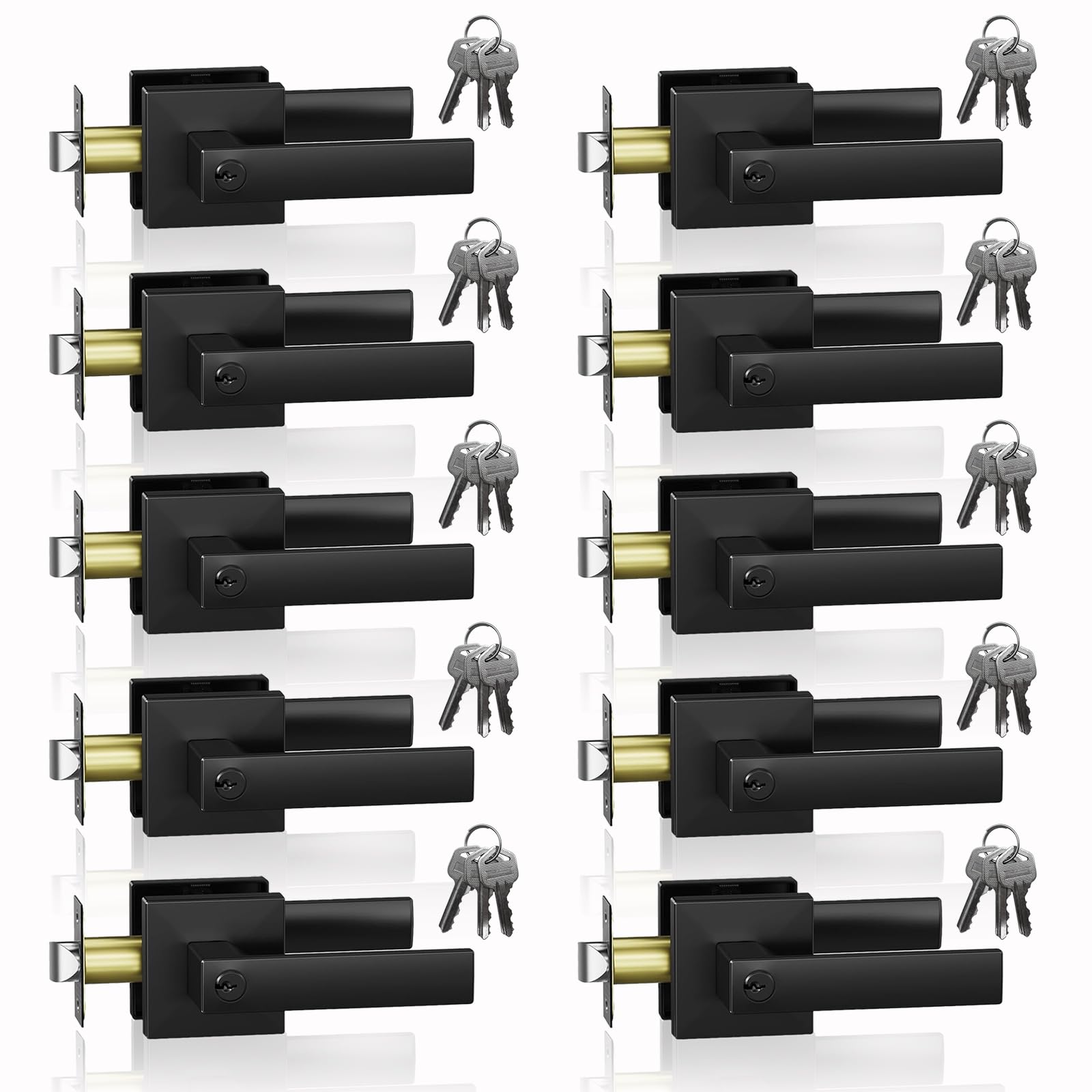 Photo 1 of DSJJBLL 10 Pack Matte Black Door Handle Heavy Duty, Different Keys Entry Door Lever, Door Knobs with Lock and Key, Square Door Lever for Bedroom, Bathroom and Front Door