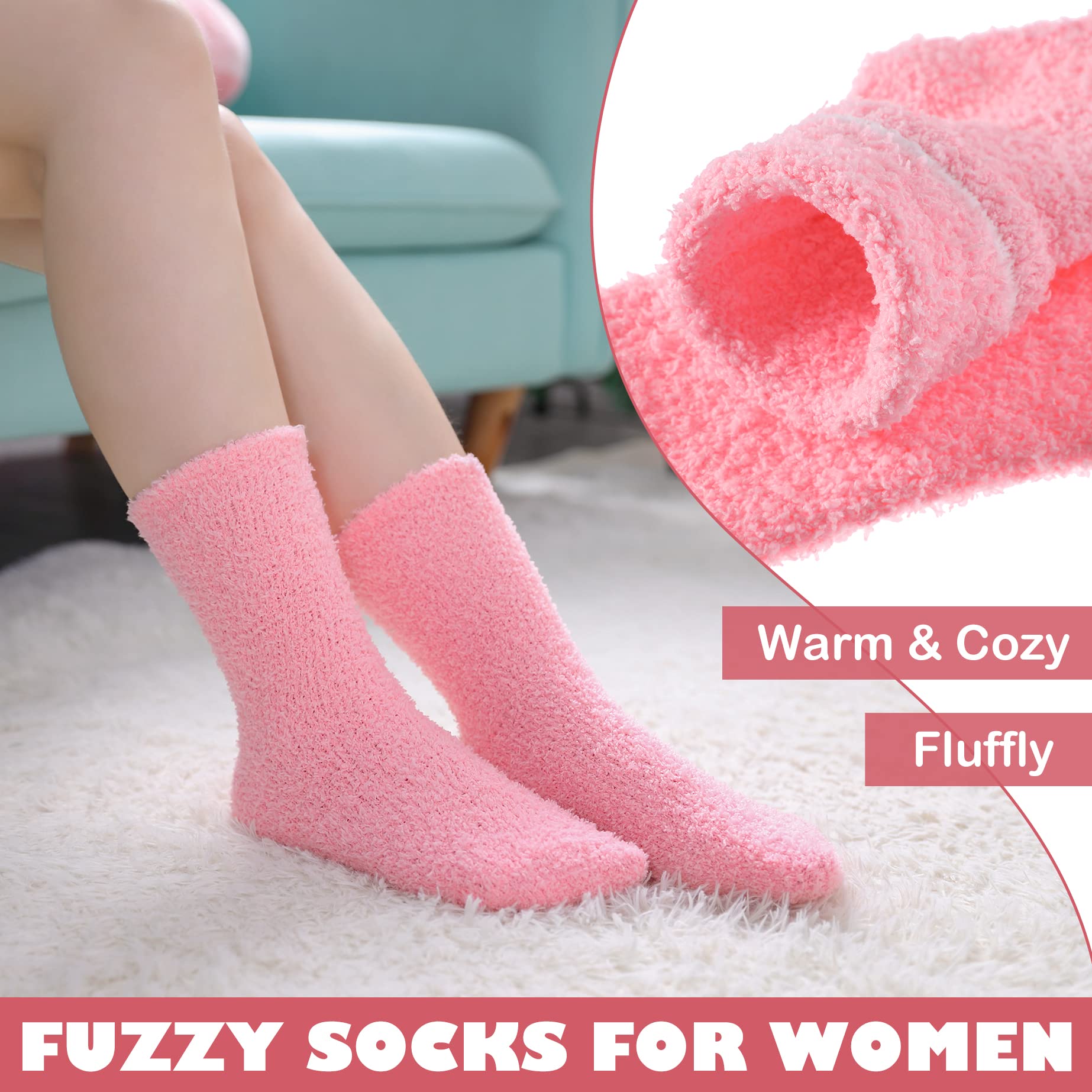 LINEMIN Womens Fuzzy Socks Cozy Fluffy Winter Warm Slipper Socks Microfiber Soft Home Sleeping Socks