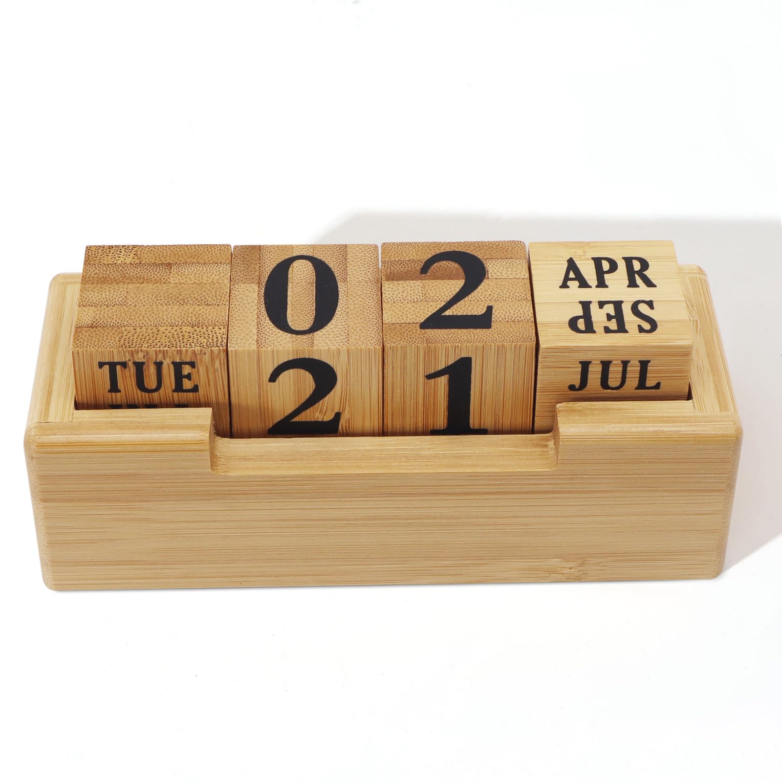 Realand Wooden Perpetual Block Calendar for Desk, Wood Desktop Month Date and Day of the Week Display Blocks, for Rustic Farmhouse Office Decor Cute Desk Accessories