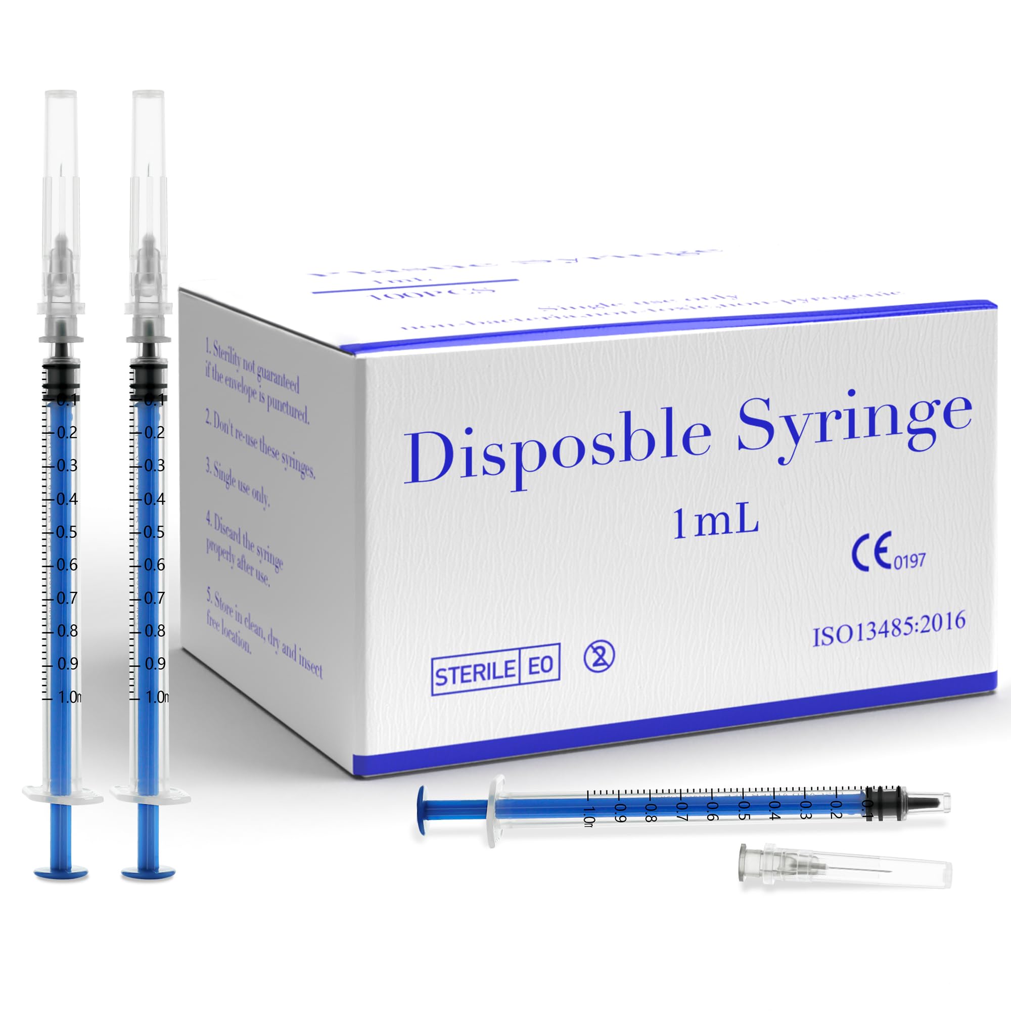 Photo 1 of 100Pack 1ml/cc Disposable Lab Syringes with 27Ga 0.5 Inch Needle, Luer Lock Design, Individually Packed