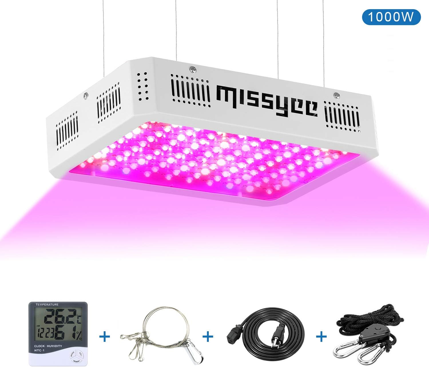 LED Plant Grow Light, Missyee 1000W Full Spectrum Growing Lamp with UV&IR, Dual Switch & Dual Chips Safeguard, Indoor Grow Light for Garden Plant, Greenhouse(10W LEDs 100Pcs)