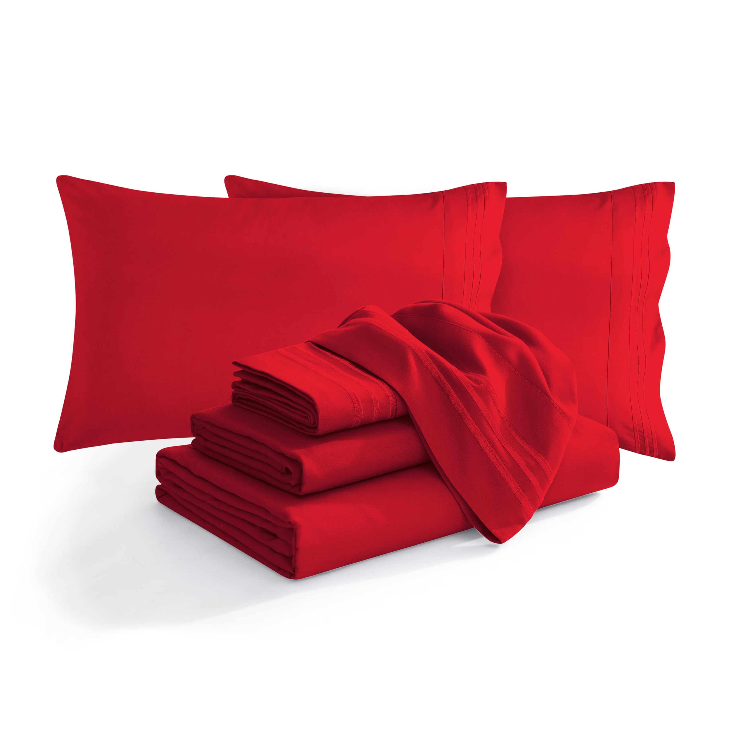 Elegant Comfort Luxury Soft 1500 Premium Hotel Quality Microfiber Wrinkle and Fade Resistant Cozy 4-Piece Bedding Set, Easy All Around Elastic Fitted Sheet, Deep Pocket, Twin/Twin XL, Red