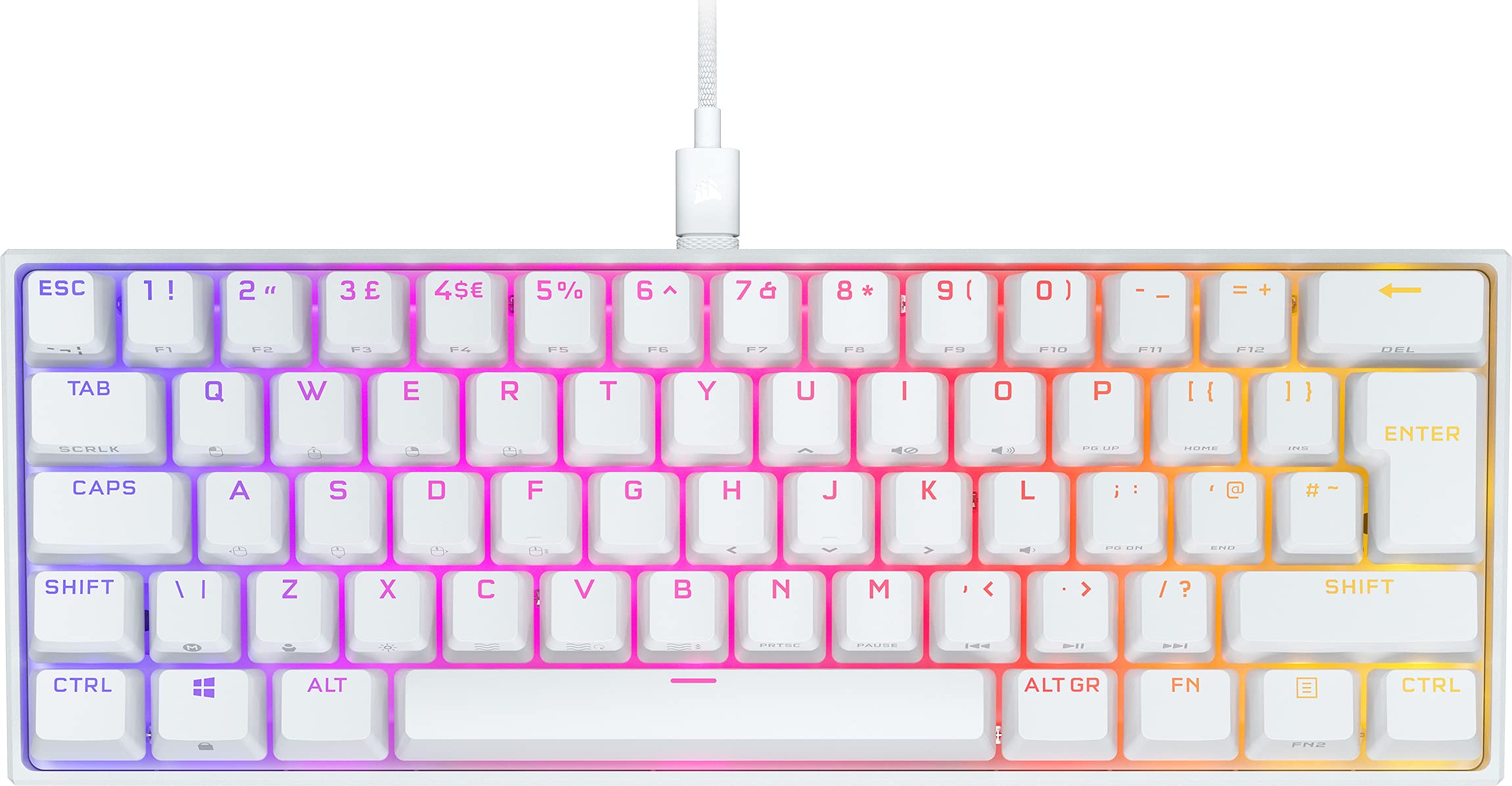 Corsair K65 RGB MINI 60% Mechanical Wired Gaming Keyboard – CHERRY MX RED Linear Switches – PBT Double-Shot Keycaps – iCUE Compatible – QWERTY UK – PC, Mac, Xbox – White
