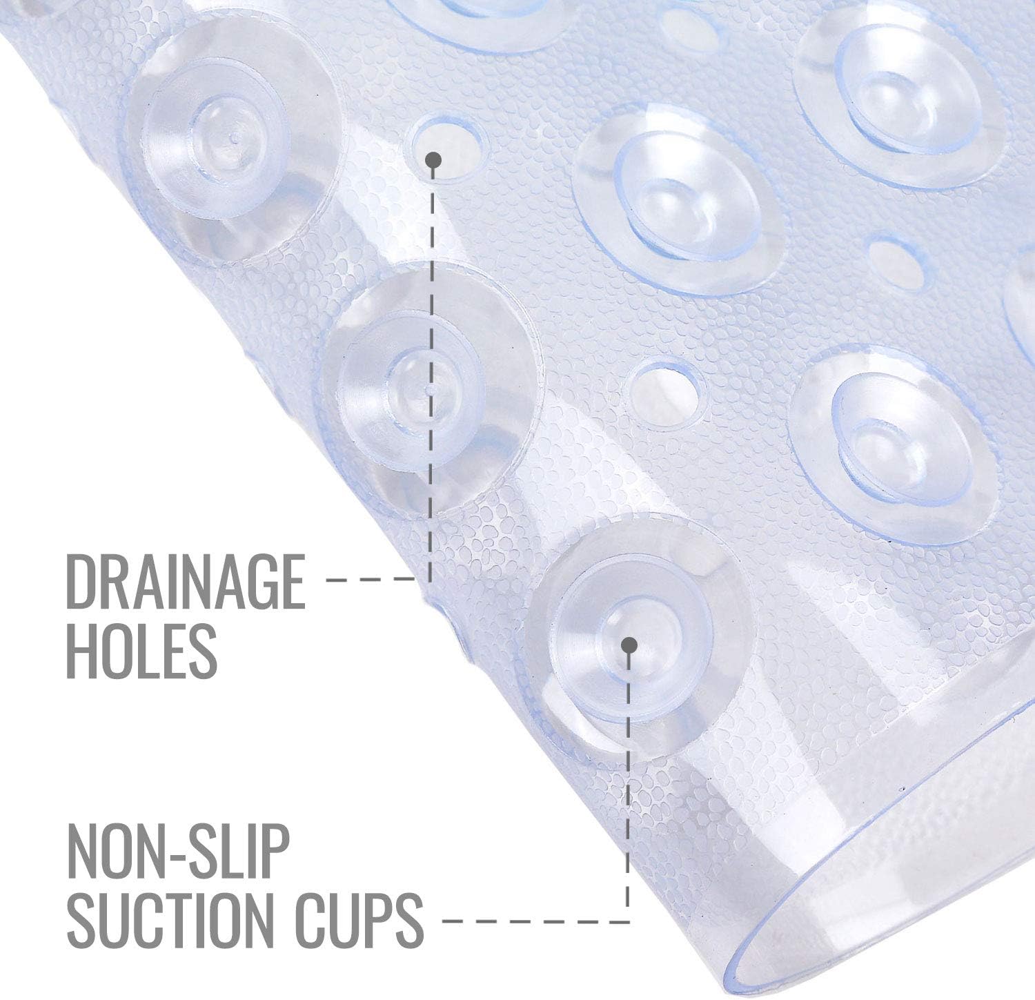 HealthSmart Antimicrobial Bath Mat with Non-Slip Suctions and Drain Holes, Extra Long, Clear: Health & Personal Care