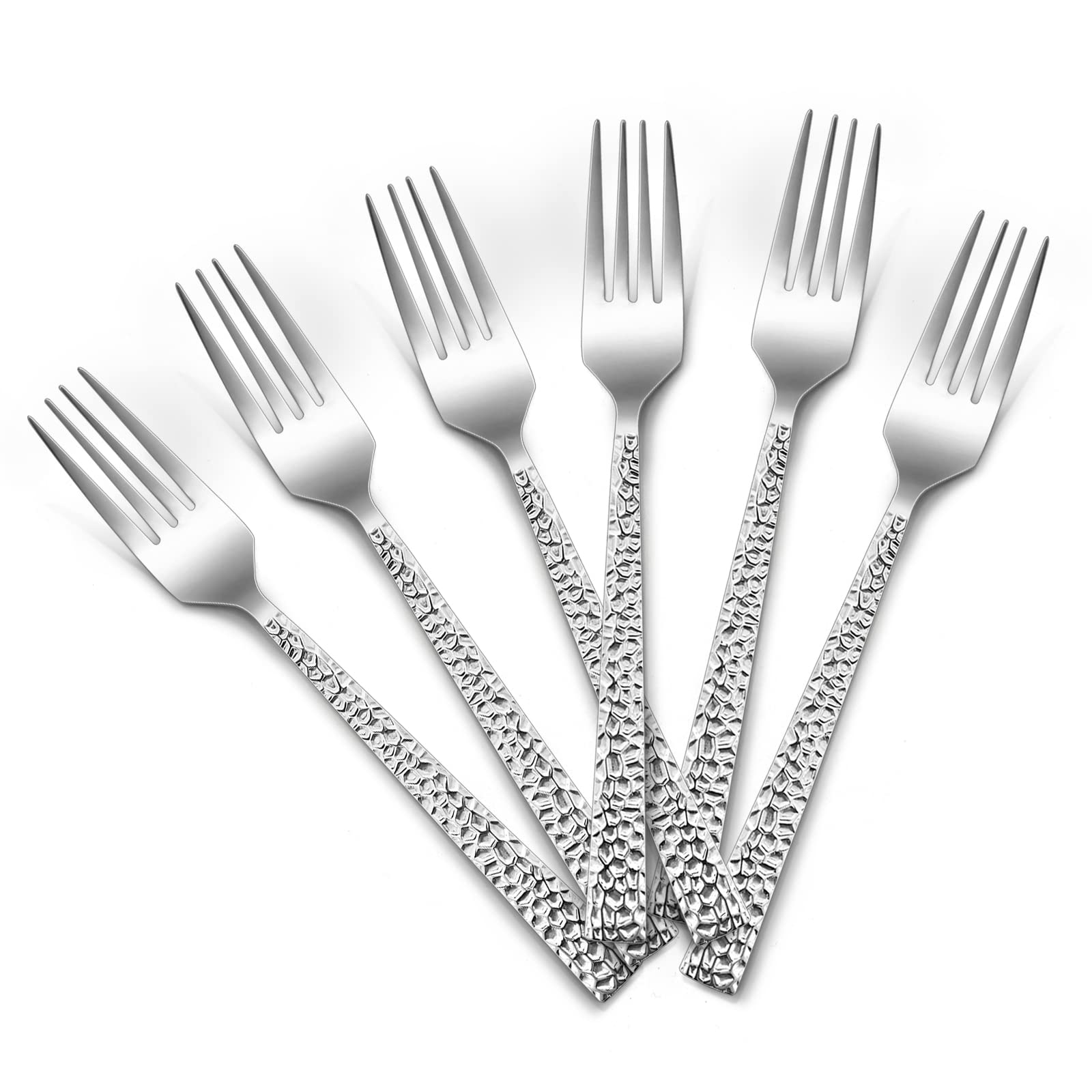 HaWare 6 Pcs Stainless Steel Hammered Dinner Table Forks, Home/Kitchen/Restaurant, Mirror Polished& Dishwasher Safe-20cm