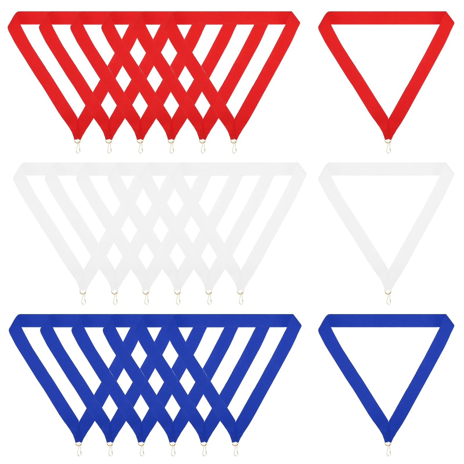 PATIKIL Award Neck Ribbons with Snap Clips Set, 30 Pcs Polyester Striped Medal Lanyards Ribbon for Competitions Sports Meetings Sports Party, Red, Blue, White