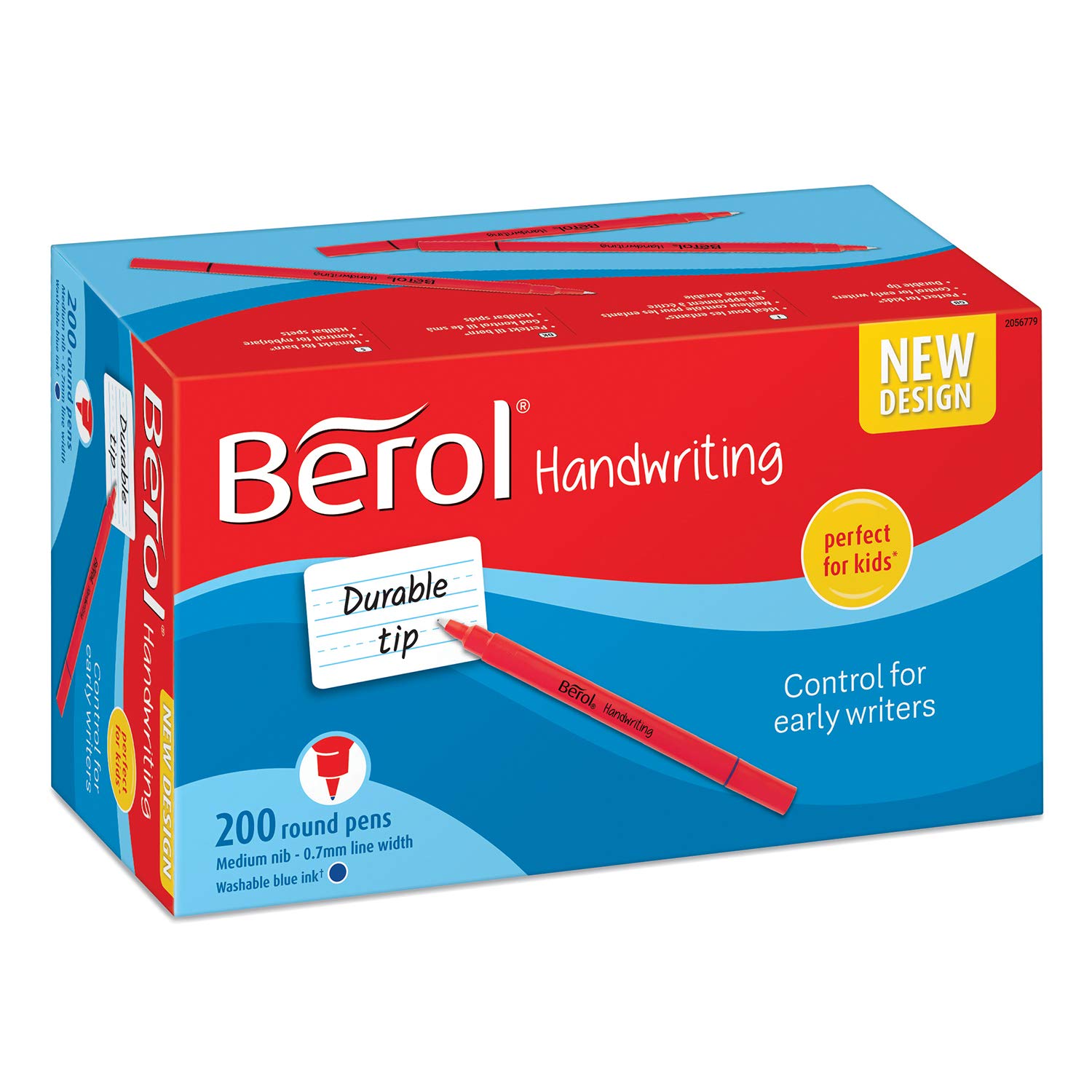 Berol Handwriting Pens | Round Shape | Washable Blue Ink | Bright Barrels | Class Pack of 200