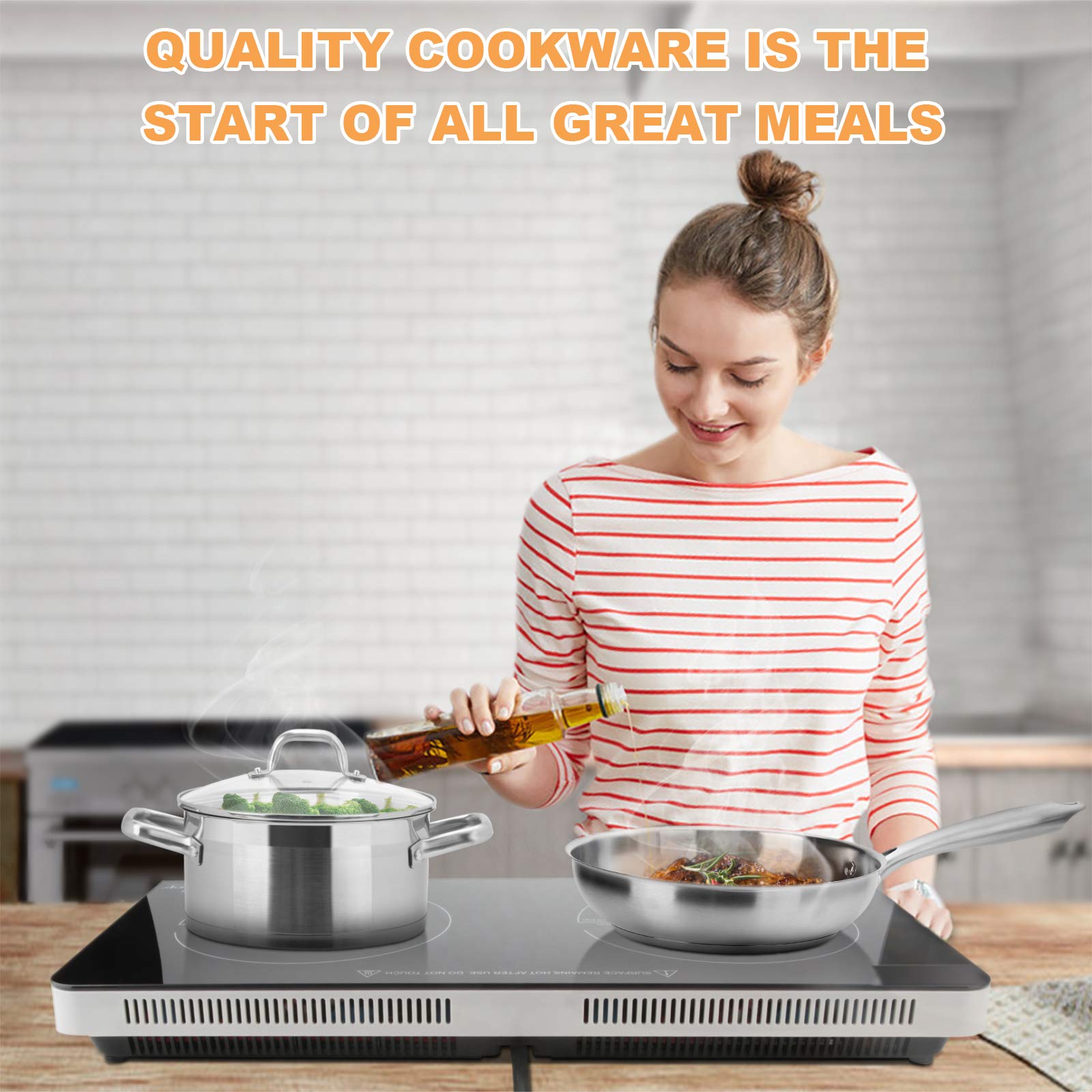 Duxtop Professional Stainless Steel Pots and Pans Set, 18-Piece Induction Cookware Set, Saucepan with Pour Spout and Strainer Lid, Impact-Bonded Technology