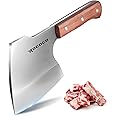 ROCOCO Meat Bone Cleaver Knife for Meat Cutting Heavy Duty Butcher Axes Hand Forged Full Tang Chopper for Kitchen Thanksgiving Christmas Gifts Idea Men Silver