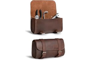 Hide & Drink, Motorcycle Handlebar Bag with 2 Adjustable Straps, Tool Organizer, Motorbike Pouch, Saddle Bag for Bike Commuters, Barrel, Full Grain Leather, Handmade, Bourbon Brown