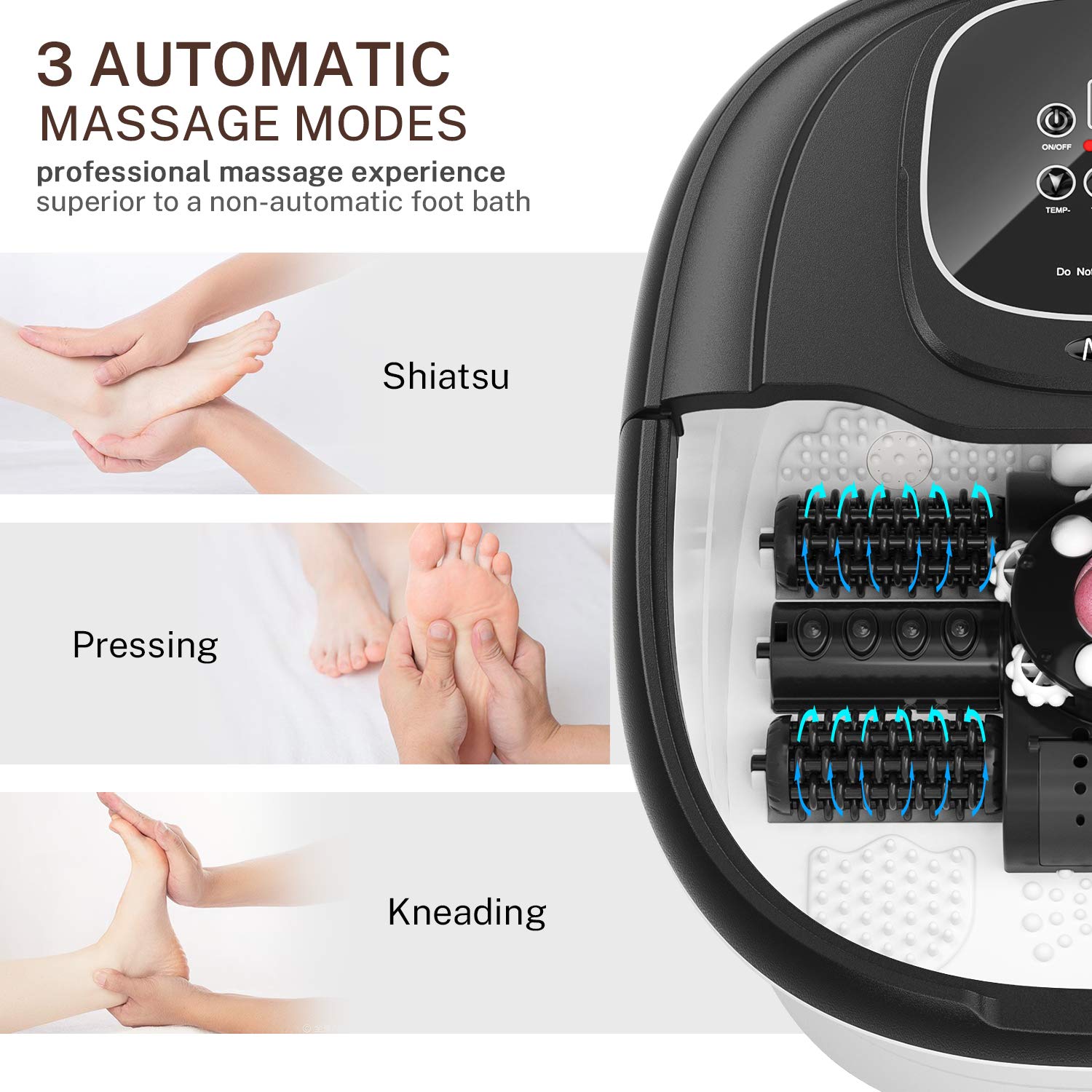 Foot Spa Misiki Foot Bath Massager with Heat & 3 Automatic Modes and 4 Motorized Massage Rollers, Adjustable Time & Temperature, O2 Bubbles, Rotating Pedicure Stone for Relieve Foot Pressure: Beauty