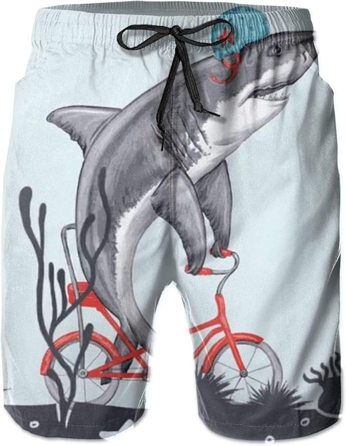 Men's Swim Trunks, Shark Riding QuickDry Swim Trunk, Mens Swim Shorts