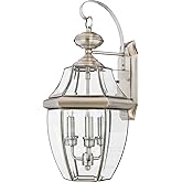 Quoizel Newbury Outdoor Wall Lantern, 23 Inch 3-Light Pewter Wall Sconce, French Country Exterior Wall Lantern Fixture, E12 B