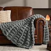 BEDELITE Faux Fur Grey Throw Blanket for Couch - Super Soft & Cozy Plush Striped Blanket for Sofa and Room Decor, Luxury Fluffy All-Season Blankets Gift for Women, Men, Mom, Dad, 50x60 inch, Grey