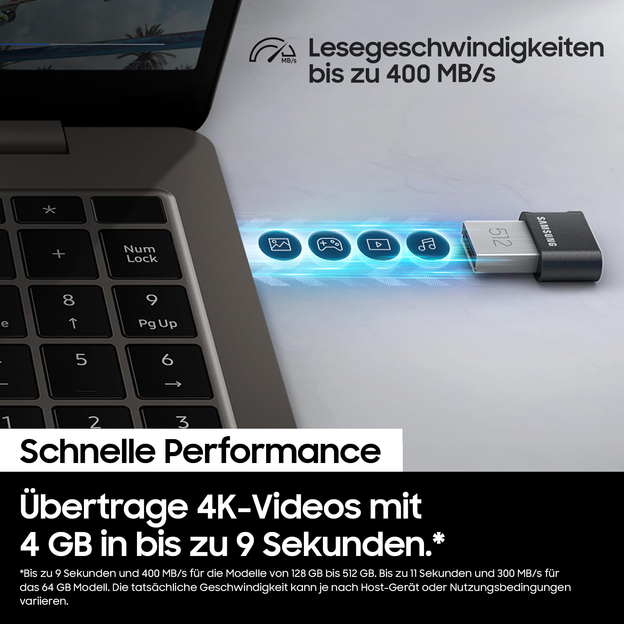 Samsung FIT Plus USB-Stick Typ-A, 256 GB, 400 MB/s Lesen, 110 MB/s Schreiben, kompakter USB 3.1 Speicherstick mit Schlüsselring, Gray, MUF-256AB/APC 5