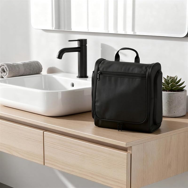 Trousse de Toilette de Voyage avec Crochet de Suspension – Trousse à Cosmétiques Portable, Grande Capacité, Range-Tout pour Cosmétiques et Articles de Toilette, 25,4cm, Noir
