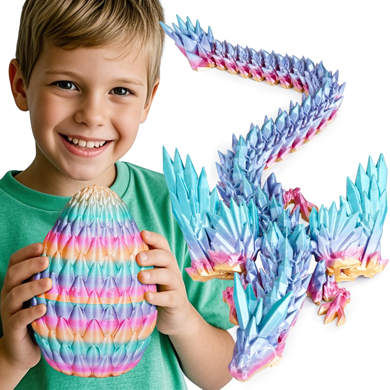 Photo 1 of *MINOR DAMAGE - USED*
3D Printed Dragon Eggs with Articulated Fly Dragon Inside, Collectible Figurines Fidget Toy for Adults Kids Birthday Easter Christmas White Elephant Gifts for Friends Colleagues(Rainbow, L size)