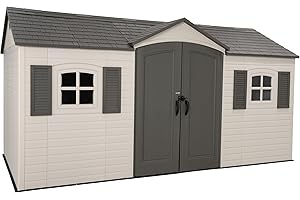 Lifetime Outdoor Storage Shed, 15x8 Ft, Desert Sand, Resin Backyard Tool Shed with Lockable Doors and UV-Protected Panels