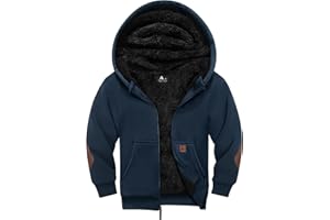 WENTTUO Fleece Hoodie for Boys Fleece Jacket Zip Up Sherpa Lined Teenager Hooded Sweatshirts with Pocket