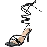 Putu Strappy Heels for Women Tie up Stiletto Heels Square Open Toe Sandals for Wedding,Party,Prom