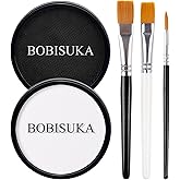 BOBISUKA Black White Face Body Paint, Water Based Face Painting Kit Body Paints with Brushes, Non-Toxic Facepaint for Halloween Party Clown Joker Goth Skull SFX Makeup Costume Cosplay Stage Dress-Up