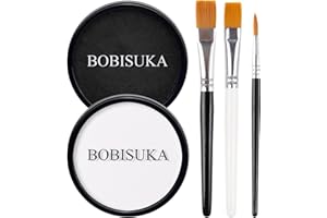 BOBISUKA Black White Face Body Paint, Water Based Face Painting Kit Body Paints with Brushes, Kids Adults Facepaint for Halloween Party Clown Joker Goth Skull SFX Makeup Costume Cosplay Stage Dress-Up