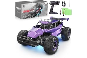 LARVEY 1:16 Scale Purple Remote Control Car, 20 Km/h High Speed Girls Remote Control Car Monster Vehicle with LED Headlights and Chassis Lights, RC Truck for Girls Boys and Adults