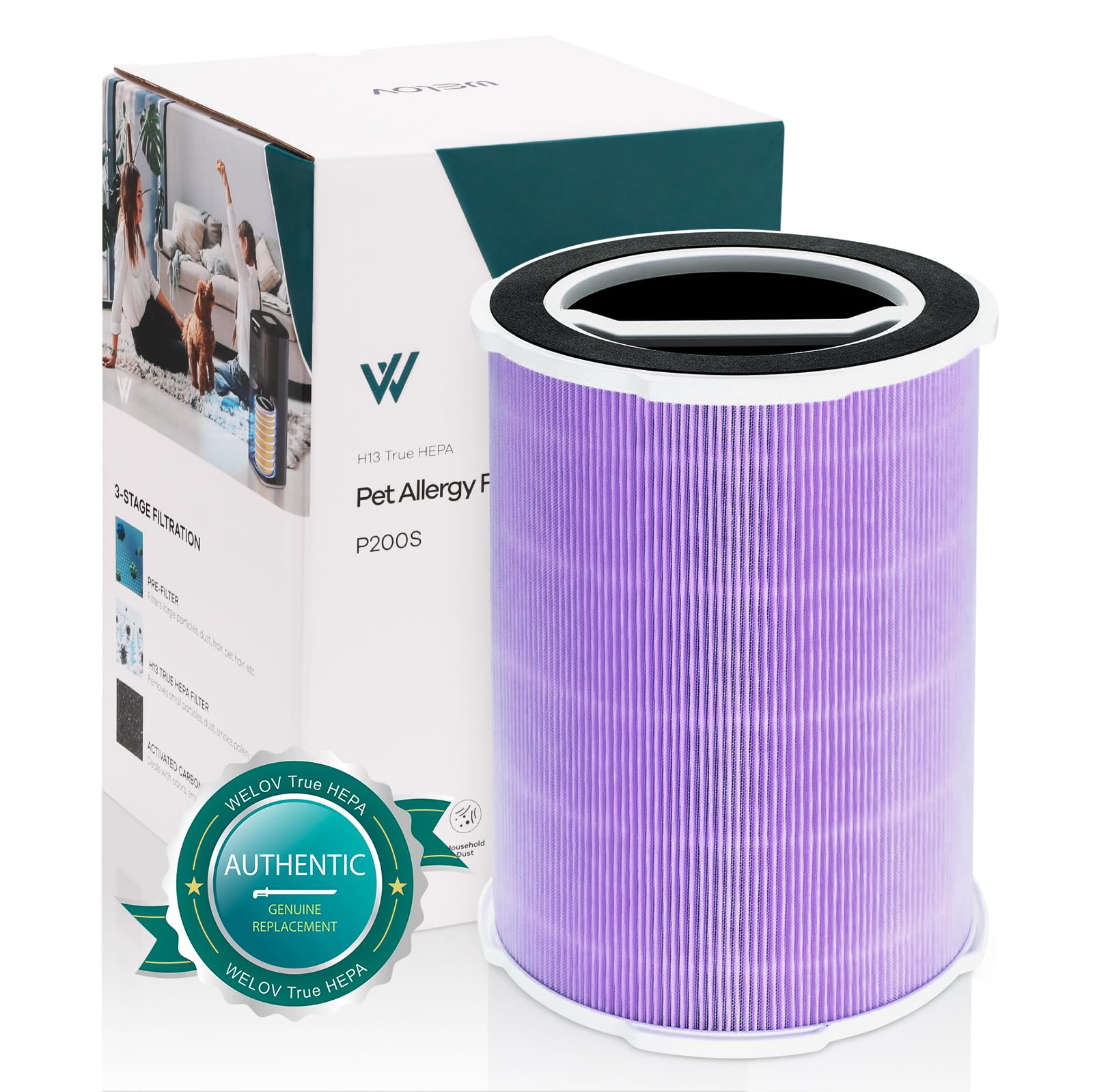 WELOV P200S/P200 Pro Toxin Absorber Filter, 3-in-1 H13 True HEPA and High-Efficiency Activated Carbon Filter for formaldehyde, Toxins, Wildfire Smoke, Kitchen Odors