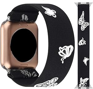 WONMILLE Compatible with Apple Watch Elastic Band 38mm/40mm, Embroidery Pattern Soft Nylon Women Stretchy Solo Loop Replacement for iWatch Series 6 5 4 3 2 1