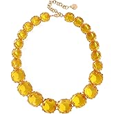 Firstmeet Vintage Resin Rhinestone Necklace Exquisitely cutted Elegant Crystal Collar for Women