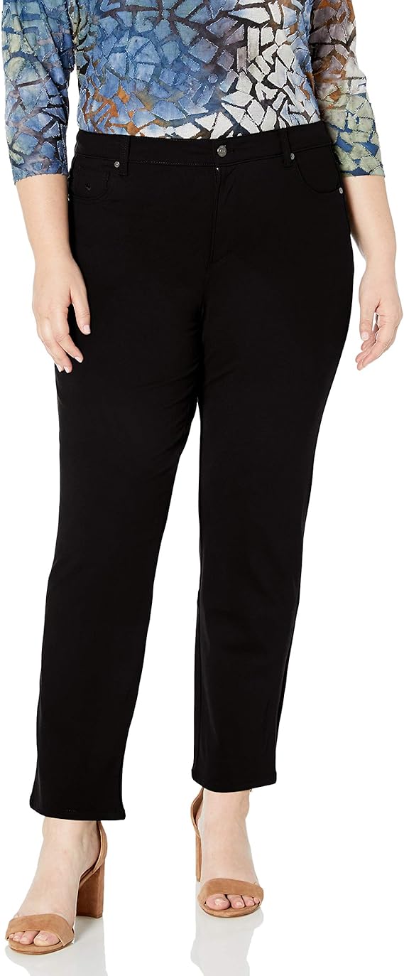 Gloria Vanderbilt Women's Plus Size Amanda Ponte Knit Pant, Black, 24W