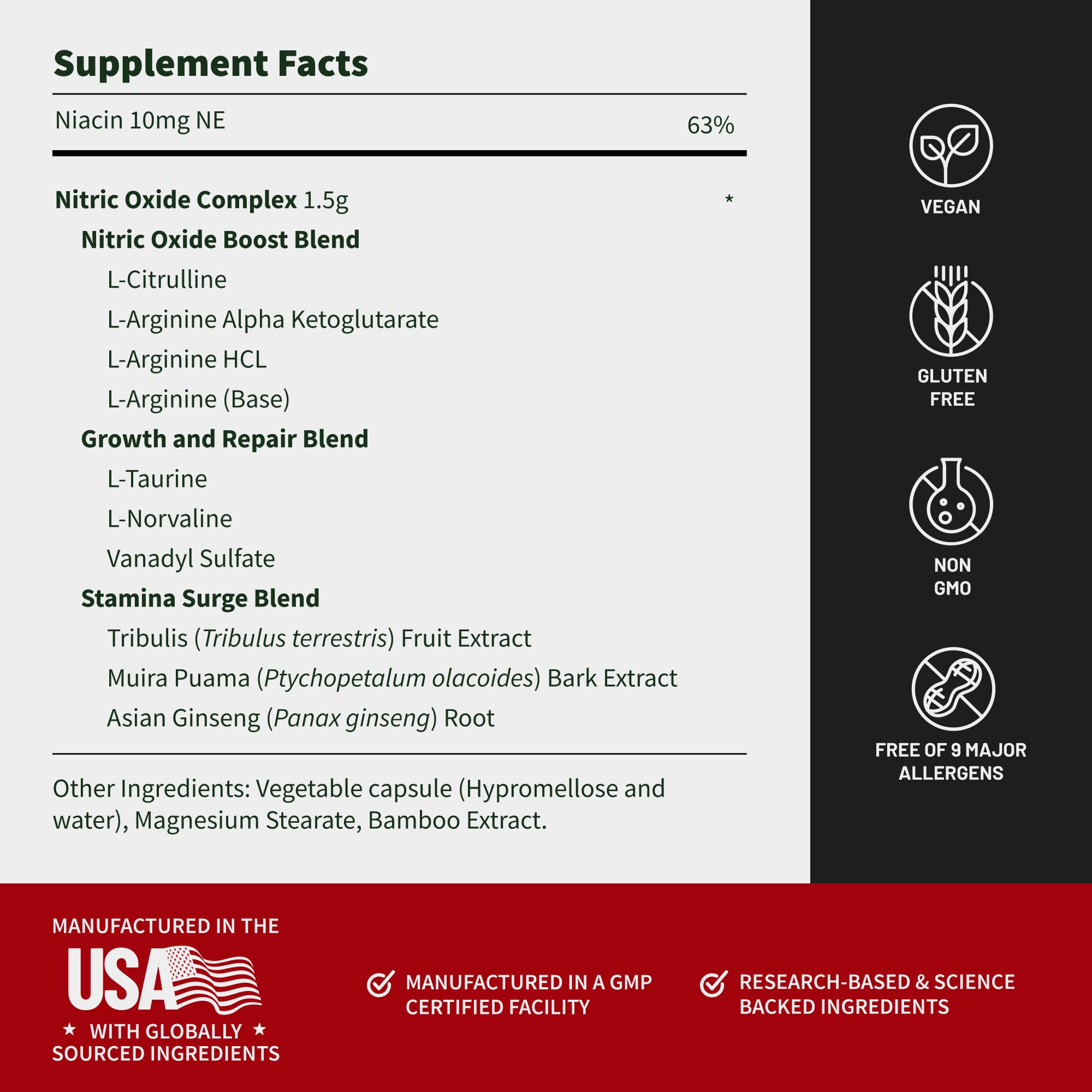 Snap Supplements Nitric Oxide Supplement with L-Arginine to Support Energy, Quick Recovery, Heart Health, Muscle Growth & Circulation, 60 Vegetarian Capsules (1 Month Supply)