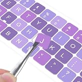 2PCS English Keyboard Stickers for Computer Laptop Notebook Desktop | Universal Keyboard Sticker Purple Background with White Lettering, Keyboard Letters Replacement Stickers with Tweezer