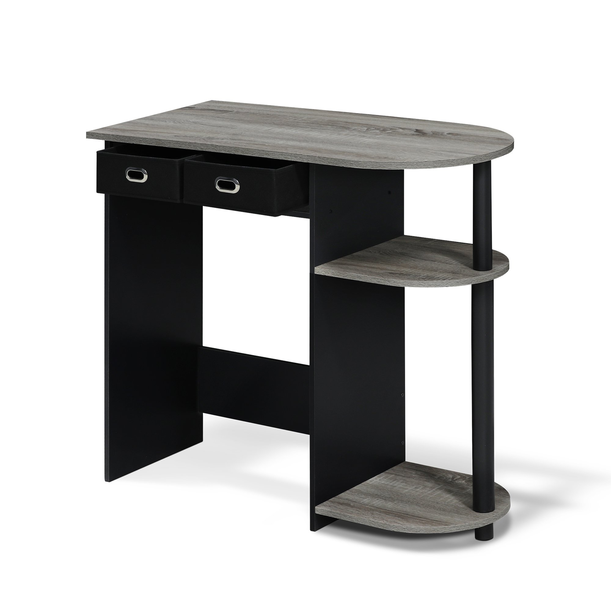 FURINNO Go Green Home Laptop Notebook Computer Desk/Table, With 2 Bin Drawers, French Oak Grey/Black/Black