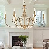 Afirstcght 6-Light Modern Chandelier 36.6" Brass Candle Chandeliers Metal Gold Pendant Light Fixture for Dining Room Living R