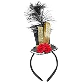 FAVOMOTO Mini Top Hat Headband Fascinator, Sequin Feather Top Hat Hair Accessory for Women Tea Party Ringmaster Circus Carnival Christmas & Costume Events
