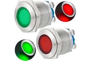 ZGSZJHF 16mm Indicator Light 0.63" 12V Led Lights 24V Large Light Frosted Surface Pilot Lamp Waterproof Screw Terminal Stainless Steel Red and Green 2 Pcs Signal Light