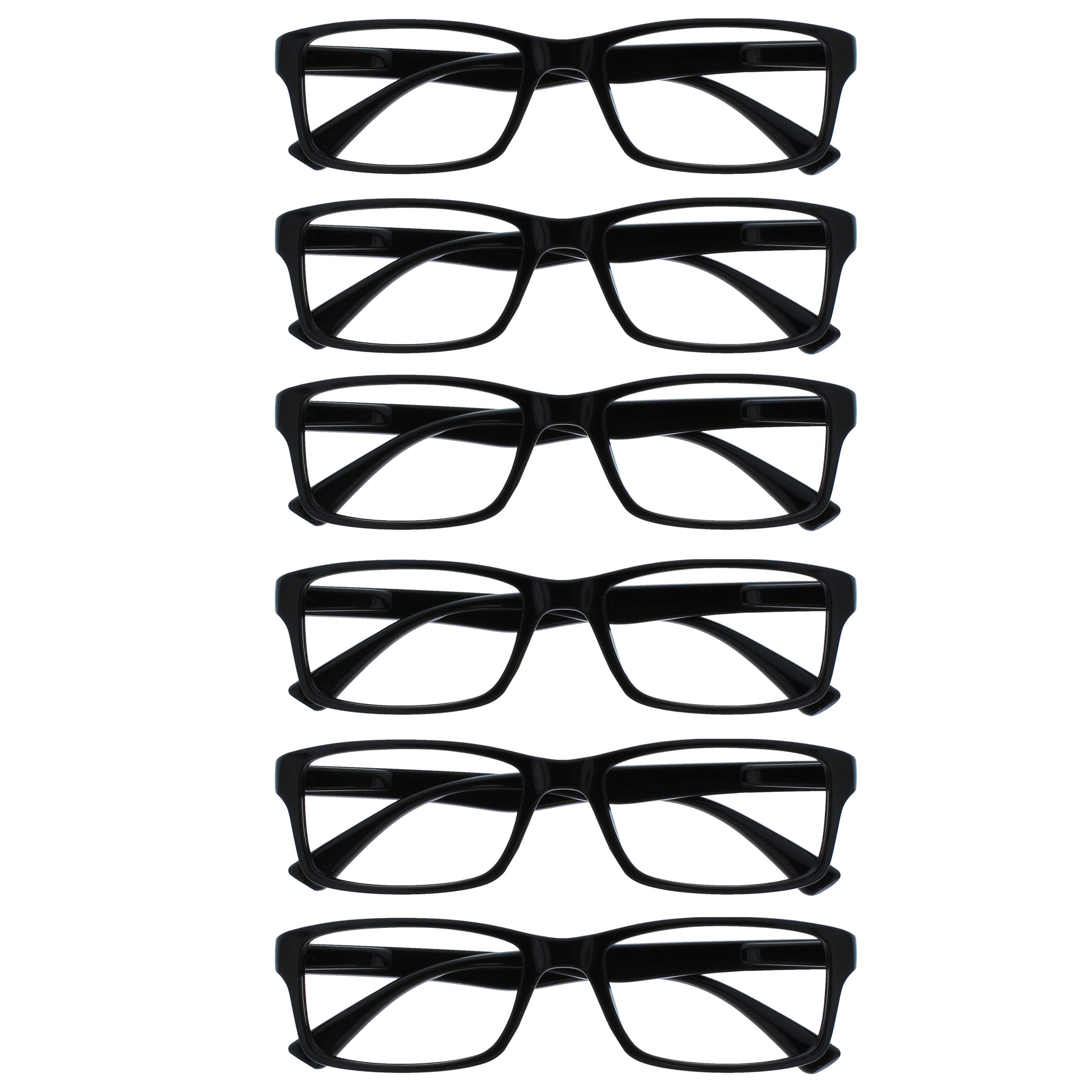 OPULIZE PEP Classic Reading Glasses for Women Men, Scratch Resistant Rectangular Frame with Spring Hinges, Black, +1 (Pack of 6)