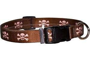 Yellow Dog Design Standard Easy-Snap Collar, Brown/Pink Skulls, Teacup 4" - 9"