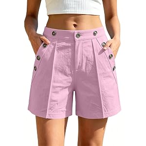 txxeoss High Waisted Bermuda Shorts for Women Knee Length Button Fly 7 Inch Inseam Straight Leg Pants Bottoms with Pockets