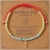 Bohxantium Gold Beaded Cross Bracelet Stack for Women, Gemstone Non Tarnish Adjustable Red String Gold Beads Bracelet Handmade Stackable Fashion Jewelry Christian Gift Inspirational Gift for Women