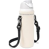 Linkidea Water Bottle Carrier with Strap Compatible with Owala FreeSip 24oz, Twist 24oz, Potter 24oz Water Bottle, Neoprene Waterbottle Sling Bag Holder, Shoulder Strap, Off White