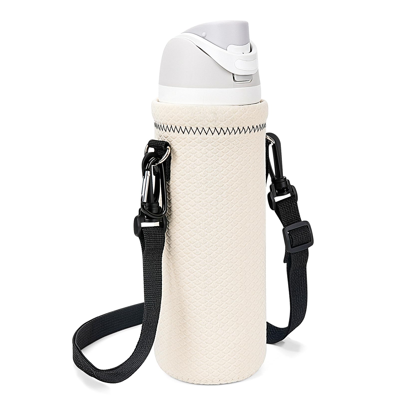 Linkidea Water Bottle Carrier with Strap Compatible with Owala FreeSip 24oz, Twist 24oz, Potter 24oz Water Bottle, Neoprene Waterbottle Sling Bag Holder, Shoulder Strap, Off White